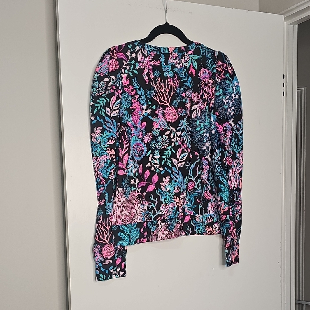 Lilly Pulitzer Vibrant Floral Long Sleeve Top - Black, Pink, Blue - Picture 4 of 5